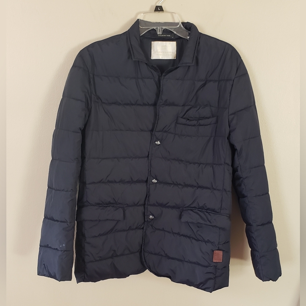 Scotch & Soda Men's Snap Front Navy Blue Puffer Coat Size Medium